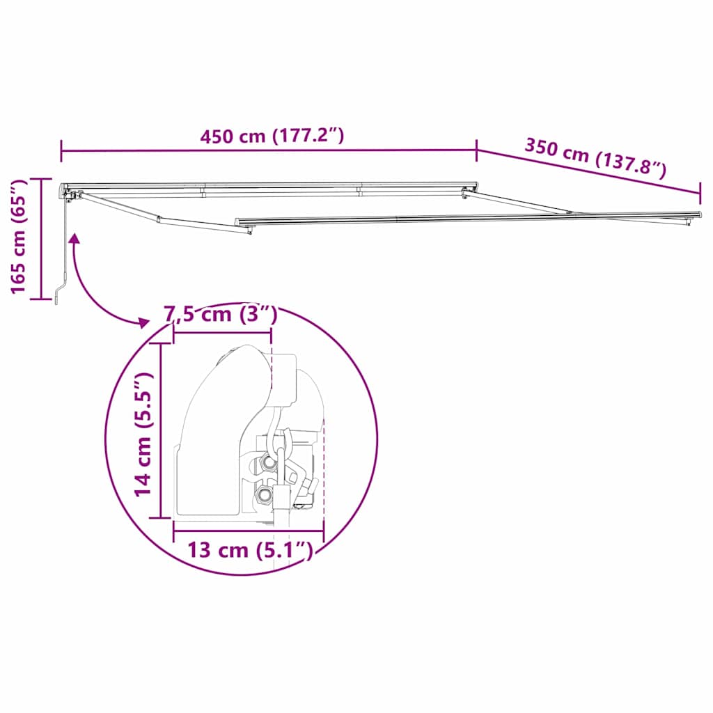 Markise Weiß 4,5 × 3,5 m Metall